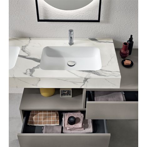 Mensola sospesa HPL laminato 100 cm con lavabo integrato FLUVIO Bianco venato (1/4)