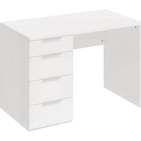 Computer-Schreibtisch Hochglanz Weiß 110 x 61,5 cm mit 4 Schubladen (1/5)