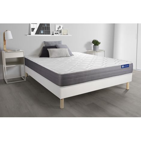 Ensemble matelas ACTILATEX DREAM Latex et mémoire de forme 140x190 cm 5zones de confort + sommier KIT blanc (1/5)