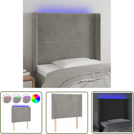 The Living Store Tête de lit à LED Gris clair 103x16x118/128 cm Velours - Tête De Lit Led - Tête De Lit Velours - Tête De Lit Moderne - Tête De Lit Décorative - Tête De Lit Ajustable (1/5)