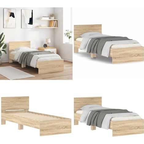 Cadre de lit sans matelas avec tête de lit 90x190 cm - Cadre De Lit - Lit Double - Lit Avec Têtedé Lit - Literie - Meubles Chambre - Home & Living (1/5)