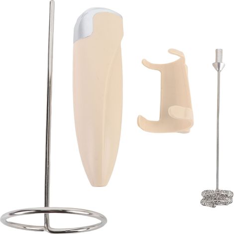 Batteur de lait portable multifonctionnel électrique pour café et cocktails avec support - ABS et stainless steel, batterie AA - Apricot, set 4 pièces (1/5)