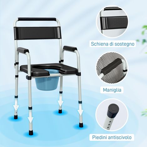 Chaise WC pliable réglable, dossier et accoudoirs inclus, acier et similicuir PU, noir, dimensions 52,5x46x81,5-97 cm (1/5)