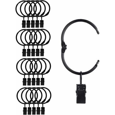 20 Stück schwarze Metall-Gardinenclipringe, leicht zu öffnen und zu schließen, 38 mm Innendurchmesser, für schwere und leichte Gardinen. (1/5)