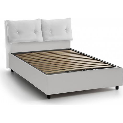 Talamo Italia Letto piazza e mezza Emily, Letto contenitore con rivestimento in ecopelle, 100% Made in Italy, Apertura frontale, con materasso Cm 120x190 incluso, Bianco, con imballo rinforzato