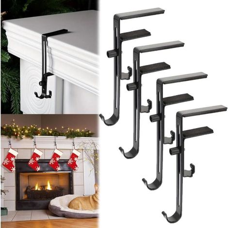 Lot de 4 supports de guirlandes et de bas de Noël pour cheminée - Crochets métalliques réglables pour Noël - Supports de guirlandes pour suspendre des bas, des boules de guirlande, des décorations de