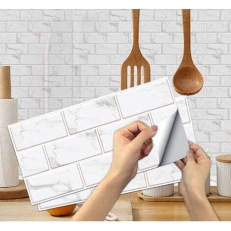 6-Piece Kitchen Tile Stickers (White), Self-Adhesive Waterproof PVC Tile Stickers, Wall Tile Stickers for Bathroom and Kitchen