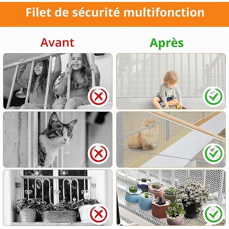 Filet de Sécurité pour Bébé, Filet de Protection Anti-Chute pour Escaliers, Balustrades de Balcon et Clôtures, Réglable pour Enfants, Animaux Domestiques, Jouets, 4,5 0,9 Mètres (1/3)