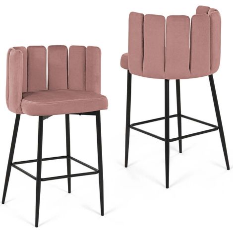 Lot de 2 tabourets de bar design en velours rose DEBBY (1/5)