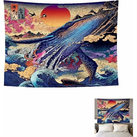 Tissu Fond Mur Tapisserie, Mur Tapisserie Style Japonais, Tapisserie Murale Avec Art Mural, Tenture Murale Japonaise, pour la Décoration La Maison, la Tenture Murale, Décoration Dortoir, Piqu (1/5)