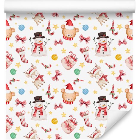 Carta da parati natalizia bianca, corallo, crema e pesca 50x1000 cm (1/5)