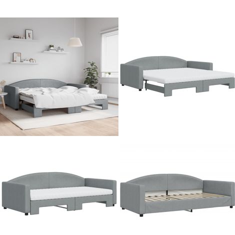 Tagesbett Ausziehbar mit Matratze Hellgrau 100x200 cm Stoff - Sofa Bett - Schlafcouch - Gästebett - Tagesbett - Wohnzimmer Möbel - Home & Living