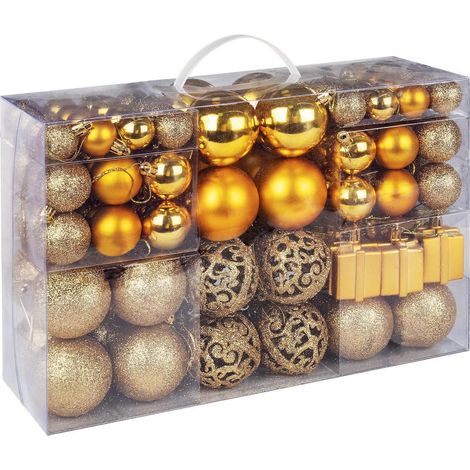 100 Weihnachtskugeln zum Aufhängen am Baum, Dekorationen für Bäume im Innen- und Außenbereich, Heimdekoration (Gold) (1/5)
