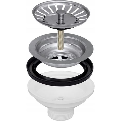 Granitan – Bonde de siphon pour panier d'évier 90mm – Plastique PVC et acier inoxydable – Évite les débris dans l'égout – Installation facile