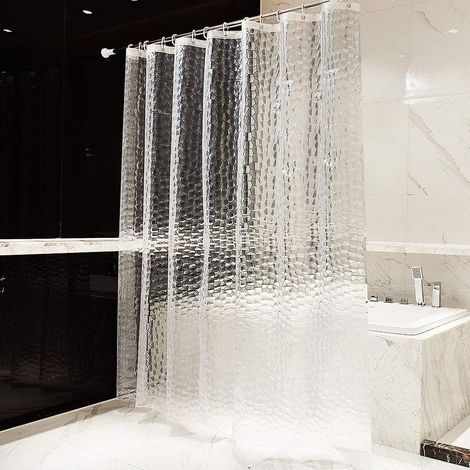 200 x 200 cm Semi-Transparent Shower Curtain, Anti-Mold Shower Curtain, Waterproof and Washable EVA Bathtub Curtain, 3D Bathroom Curtain with 13 Hooks, PVC-Free (1/5)
