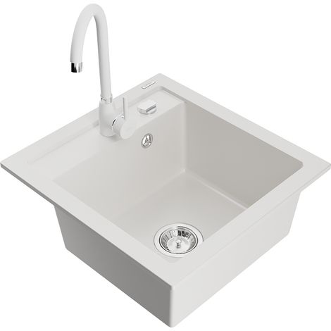 Mexen Vito lavello in granito a 1 vasca con rubinetto da cucina Telma, bianco - 6503-20-670200-20 (1/5)