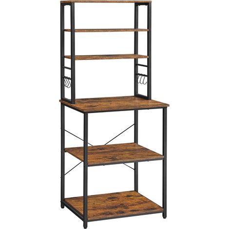 Scaffale da cucina con ripiani portaoggetti 6 ganci struttura in metallo per utensili forno a microonde stile industriale 80 x 40 x 167 cm marrone rustico e nero 120005649