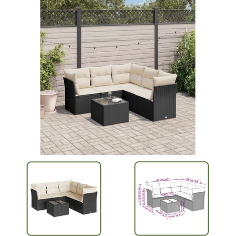 The Living Store Salon de jardin 6 pcs avec coussins noir résine tressée - Ensemble Salon De Jardin - Mobilier De Jardin - Salon De Jardin Design - Meubles De Jardin Résistants - Canapé D'extérieur (1/3)