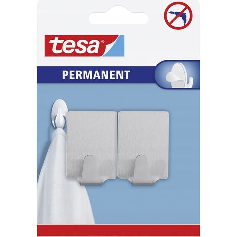 TESA - Crochet adhésif permanent métal rectangle large x 2 (1/4)