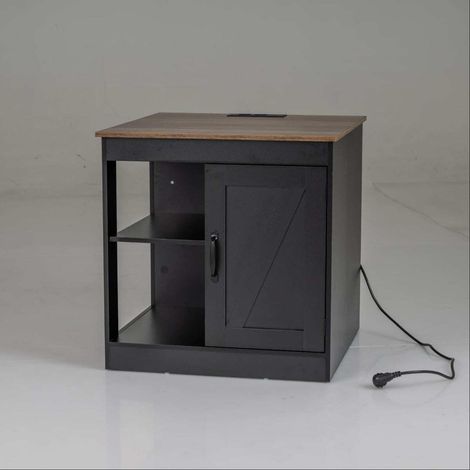 Nightstand with charging station & adjustable shelf, wooden side table, bedside table, sofa table, black