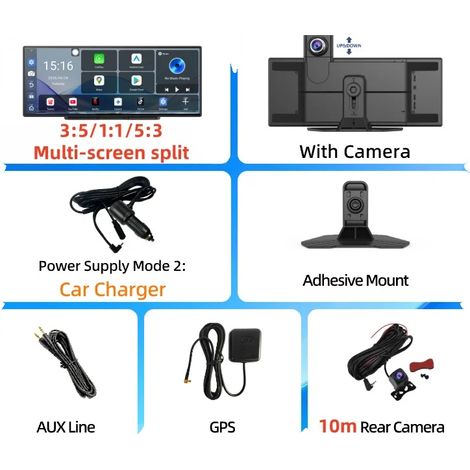 Videocamera DVR, doppia connessione Wi-Fi, funzione schermo diviso, 4 GB di RAM, fotocamera posteriore da 10 MP, con scheda TF da 128 GB. (1/2)