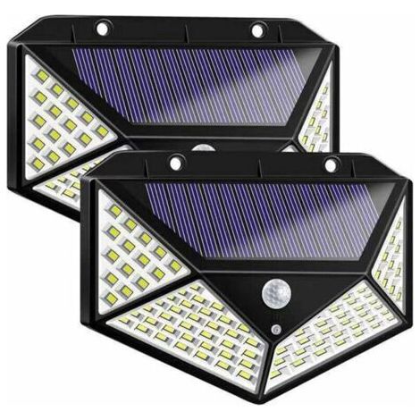 2 Pièces 100LED Lampe Solaire , Lumière Solaire Humaine Panneau Solaire Équipé Super Lumineux Charge Solaire Économie D'énergie 3 Modes Éclairage Étanche Capteur Humain pour Jardin Parking (1/3)