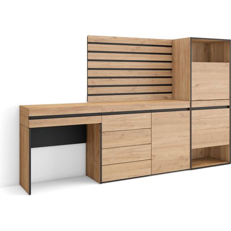 Skraut Home – Meuble à chaussures 60x35x145cm – 2 compartiments avec portes abattantes – Mélamine chêne et noir – Rangement pour 10 paires
