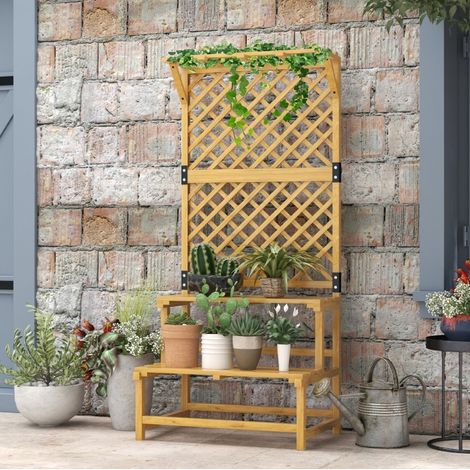 Étagère à plantes 75x50x166 cm en bois jaune avec treillis, pour balcon, gain de place – MEUBLIV (1/5)