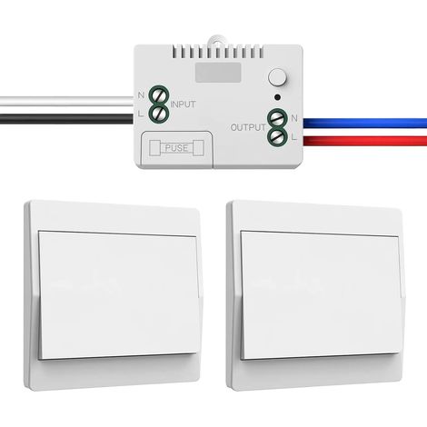230-V-Funkschalter-Set – Batterieloser, eigenständiger Funkschalter – Wasserdichter Funkwandschalter mit Empfänger – Reichweite bis zu 200 m – Nicht dimmbar (1 Empfänger und 2 (1/5)