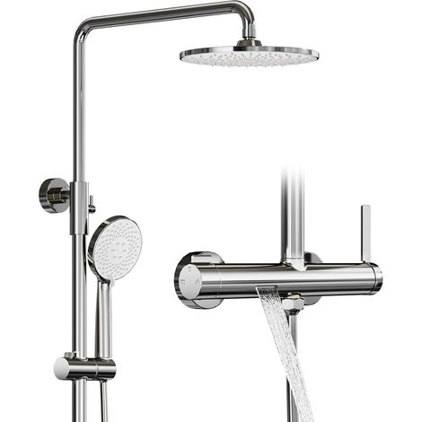Colonne de douche,Ensemble de douche Chrome,colonne de douche 3 en 1,avec pomme Douche rond de 230 mm,3 Modes Douche À Main et robinets de baignoire,Douche à effet pluie avec accessoires (1/4)