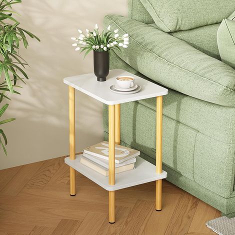 Table d'Appoint à 2 Niveaux, Table de Chevet Étroit en Bois, 40 x 30 x 52 cm, Design Moderne pour Chambre, Salon, Bureau ou Balcon, Facile à Monter, Naturel/Blanc (1/5)