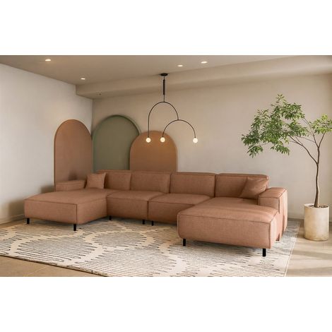 Wohnlandschaft Sofa U-Form GLORIA in Stoff Artico Rostbraun