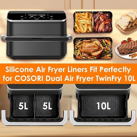 Moule Silicone Air Fryer Accessoires pour 10L Twinfry Airfryer Silicone Plat, Grille Racks, Paniers à Friture, Grille de Grille, Tong Inclus (1/4)