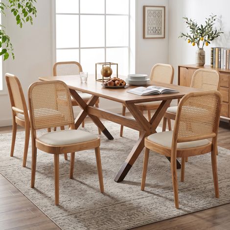 4er-Set Esszimmerstühle 52 x 45 x 84 cm aus Holz und Natur-Rattan, bequem (1/5)
