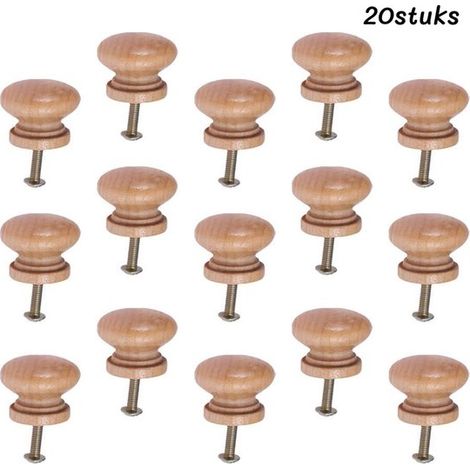 longziming - 20 boutons de tiroir champignon en bois avec vis – Boutons élégants pour meubles et tiroirs, 3,5 cm (1/5)