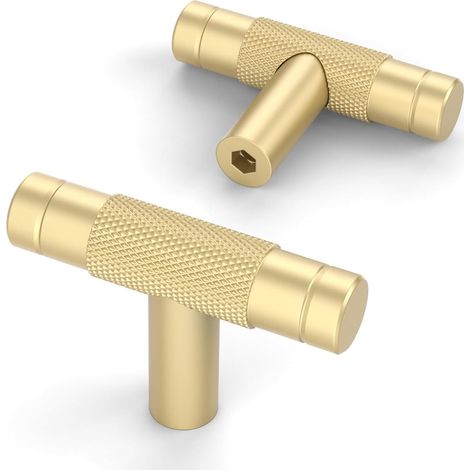 Sollbry 2 Pièces Bouton de Meuble Doré T-Boutons de Porte pour Placards Cuisine Poignée,alliage d'aluminium,50mm×34mm (1/5)