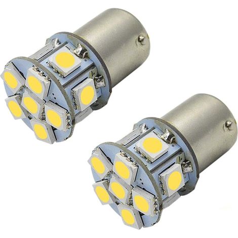 Lot de 2 ampoules LED de rechange pour feux de recul/clignotants 12 V BA15D Super Bright 5050 12 SMD Blanc chaud 4300 K