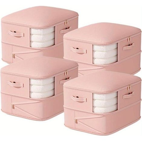 Cuatro bolsas de almacenamiento al vacío de doble capa, aptas para ropa y ropa de cama, diseño elegante, color rosa (54 x 42 x 30 cm). (1/5)