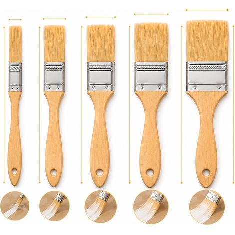 Lot de 5 Pinceaux Plats en Soies Naturelles – 19/30/42/53/65 mm – Manche en Bois (1/5)