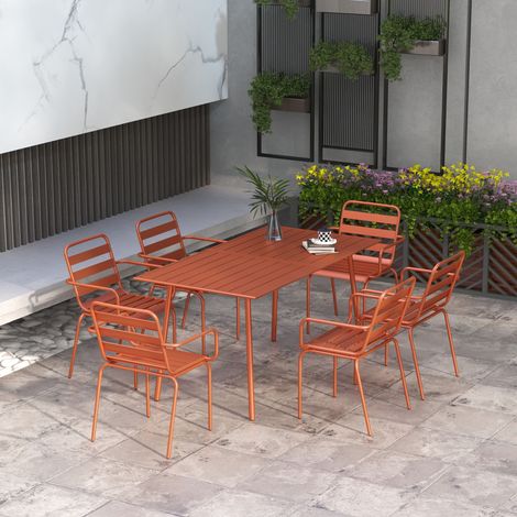 Salon de jardin ensemble salle à manger de jardin 7 pièces avec 1 table 6 et chaises empilables en acier rouge (1/4)