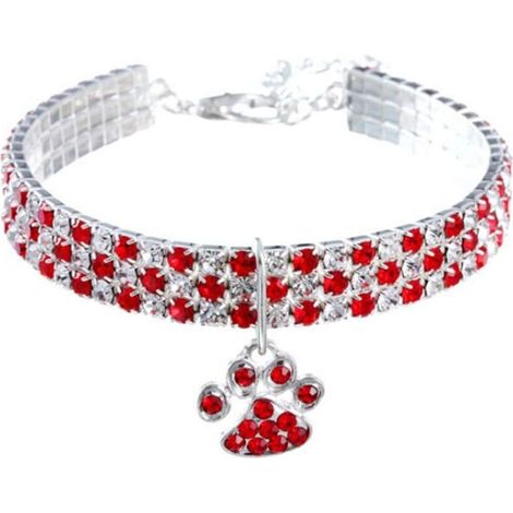 Collier pour animaux de compagnie avec chaîne d'extension 20CM + 5CM avec diamants, pendentif griffe en forme de cœur élastique réglable en cristal (1/3)