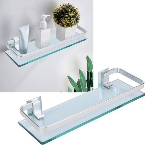 Étagère en aluminium spatial, en verre trempé épais, pour salle de bain et toilettes. Organisateur de rangement en verre. (1/5)