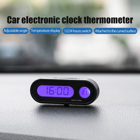 Horloge de voiture 2 en 1 avec thermomètre et rétroéclairage LED, décoration intérieure et horloge de tableau de bord. (1/5)