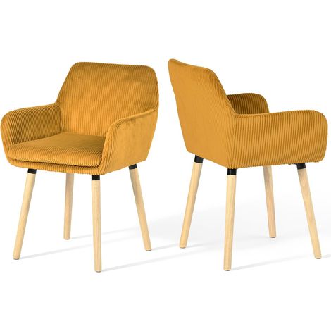 Meuble Cosy Chaises de Salle à Manger Scandinave Lot de 2, Fauteuil Rembourrée en Velours Côtelé, Pieds en Bois, pour Cuisine Salon Chambre, Jaune (1/5)