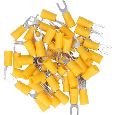 50 cosses à fourche isolées, connecteurs de câble en U, sertissage SV5.5-4, jaunes, pour câbles 12-10 AWG (1/5)