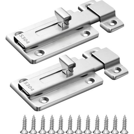 Lot de 2 boulons de verrouillage de porte coulissants de 7,6 cm, en acier inoxydable 304 avec vis, loquet de portail coulissant pour salle de bain, chambre à coucher, abri de jardin, toilettes (1/4)