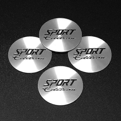 Lot de 4 enjoliveurs métalliques plats de 45 mm, logo Sport Edition, enjoliveurs de roue de voiture, logo noir et argent. (1/5)