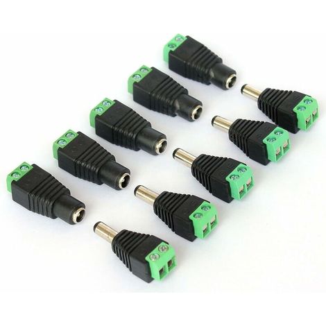 5x Connecteur DC mâle 5x femelle verser caméra de vidéo surveillance 2,1 x 5,5 mm (1/4)