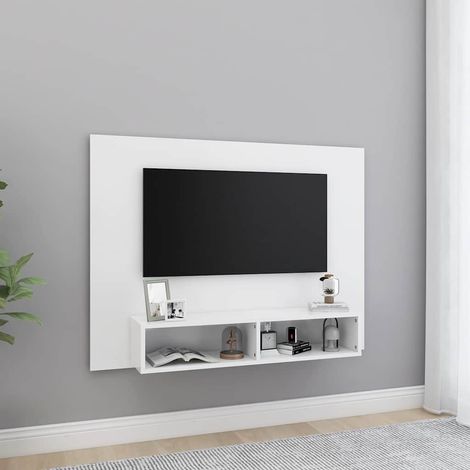 vidaXL Mueble de TV de pared madera contrachapada blanco 120x23,5x90cm (1/5)