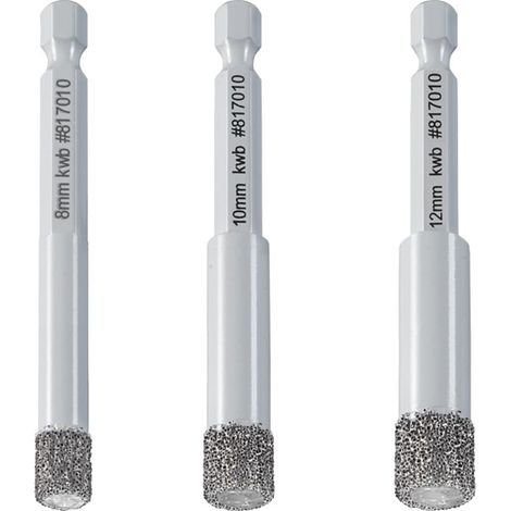 KWB Diamant-Lochsägen Set für Trockenschnitt, 1/4" E6.3, Ø 8, 10, 12 mm (1/5)